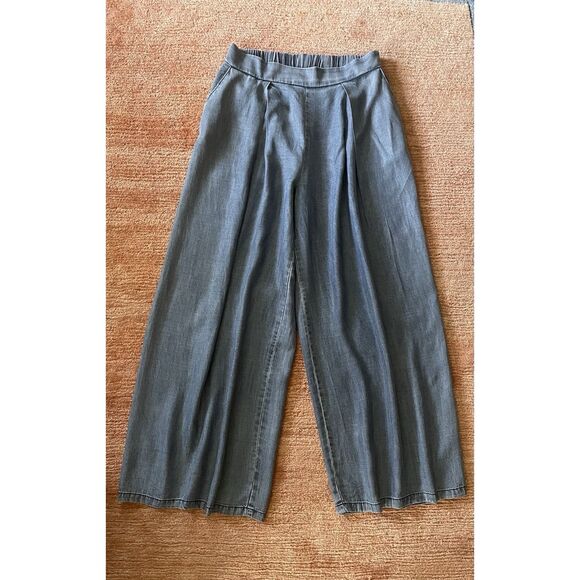 Hunter & Brooks Wide Leg Pants Tencel Blue High Rise Palazzo Trouser Size M - Picture 1 of 9